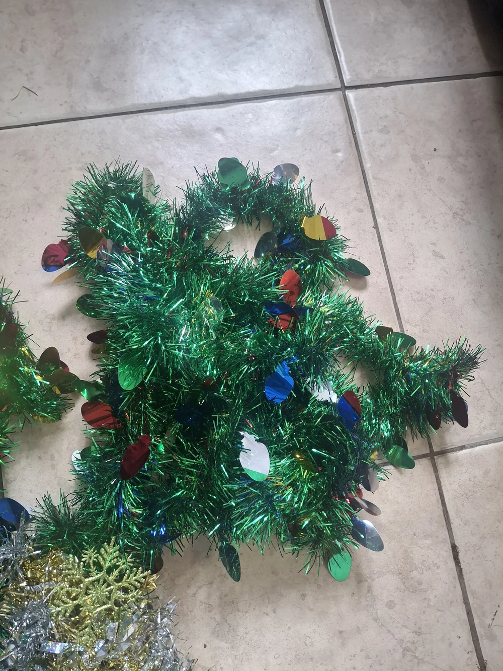 Festive Green and Gold Holiday Tinsel Garland Set - Home Holiday Decor